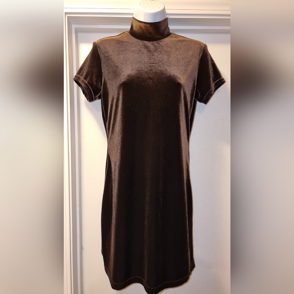 Vintage Brown V-Neck Suede Embroidered Mini Dress main image 1